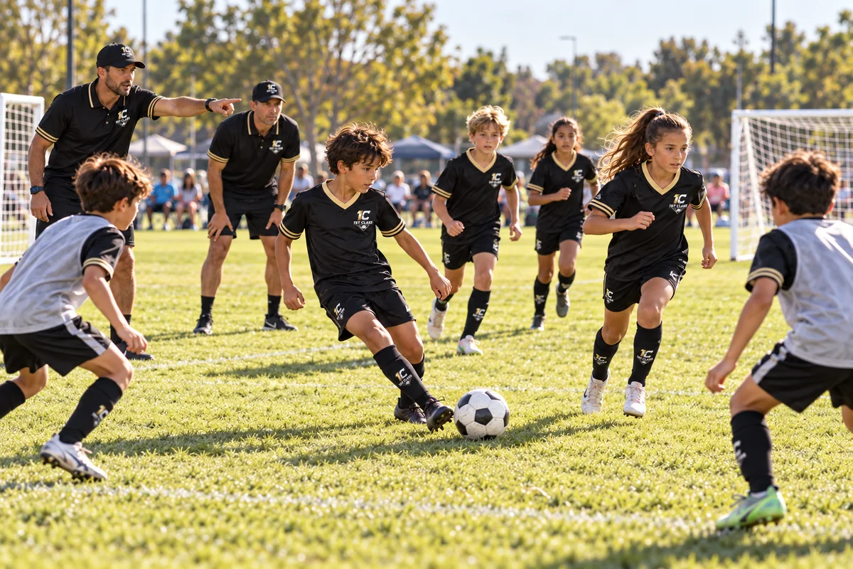Players move into space and advance with the ball during a soccer game