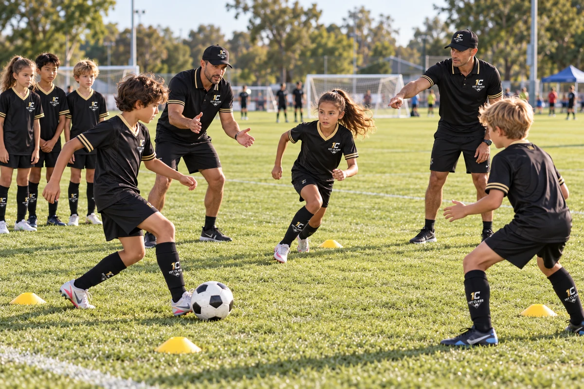 Young teammates combine passes, putting their soccer skills into practice together